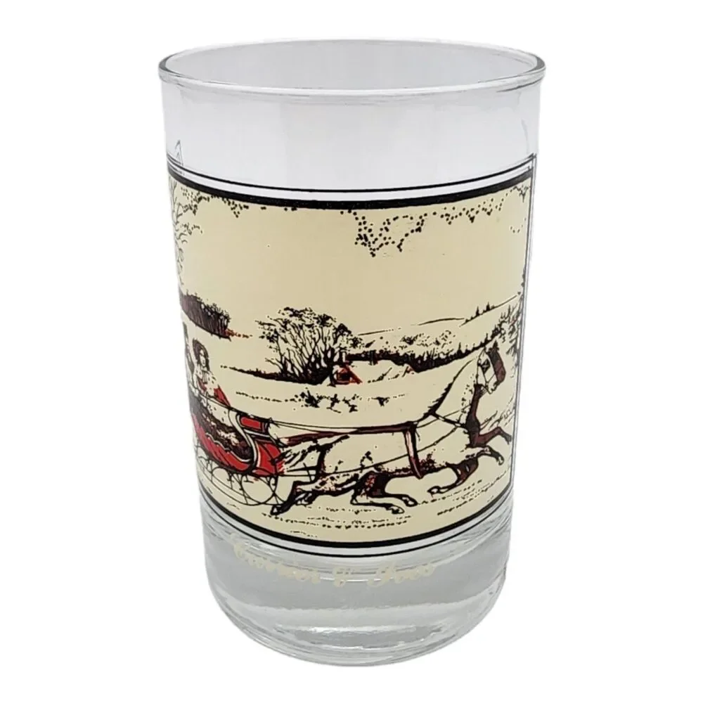 Vintage 1981 Arby’s Currier & Ives Glass #1 The Road in Winter Holiday Sleigh